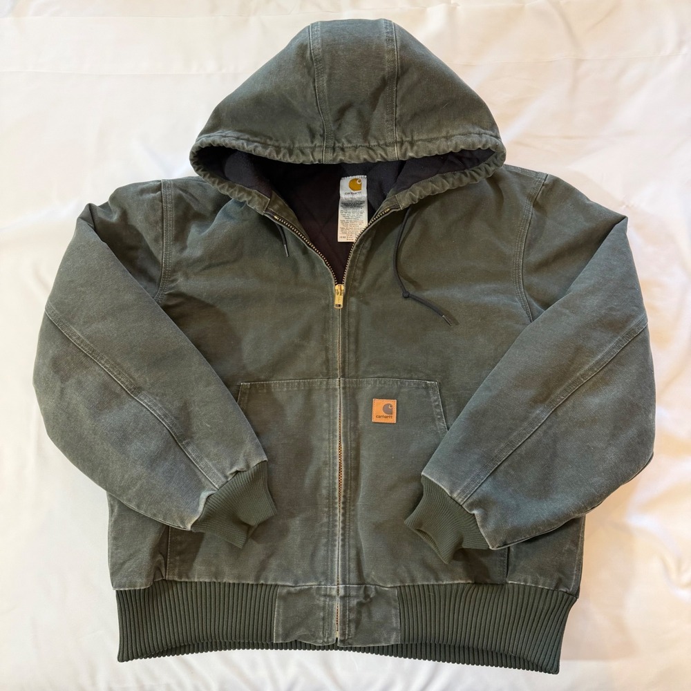 Carhartt J130 MOS Moss Green Sandstone Active Jacket Quilted Flannel Lined Large